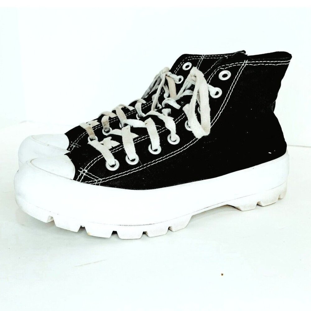 Converse Chuck Taylor All Star Lugged High Black White Womens Platform Shoes 10